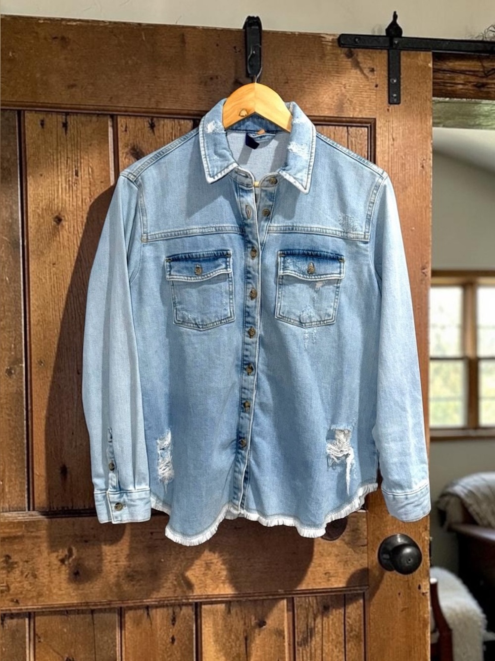 Anthropologie Pilcro Light Wash Oversized Distressed Denim Jean Jacket XS